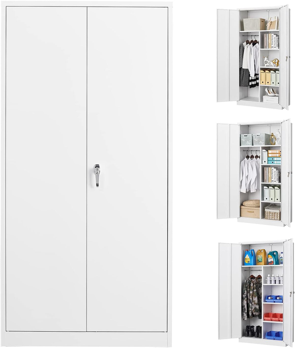 72" Tall Steel Storage Cabinet with Locking Door and 4 Adjustable Shelves (White) P78519