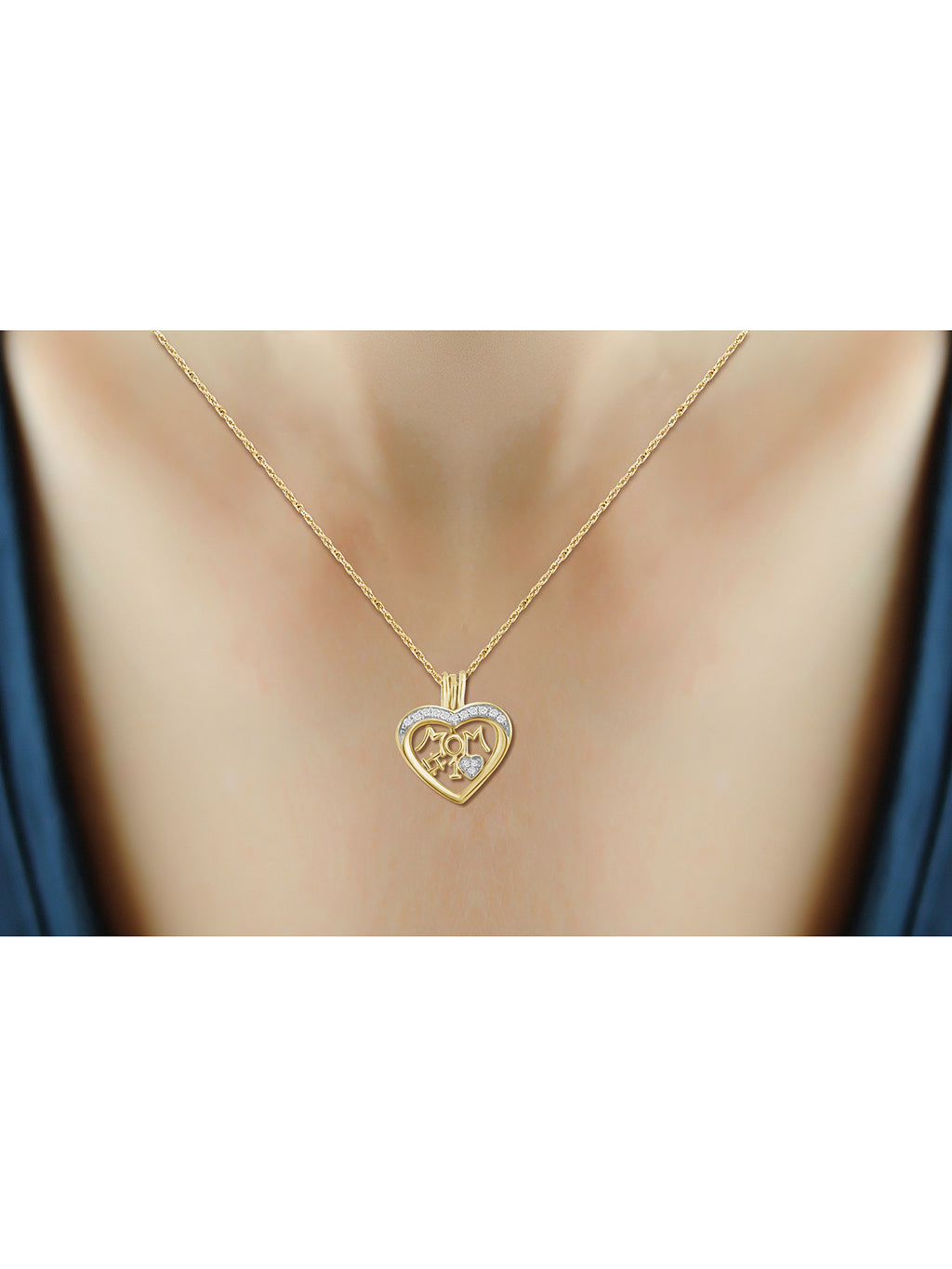 14K Gold Plated Silver Mother Daughter Necklace with White Diamonds J796
