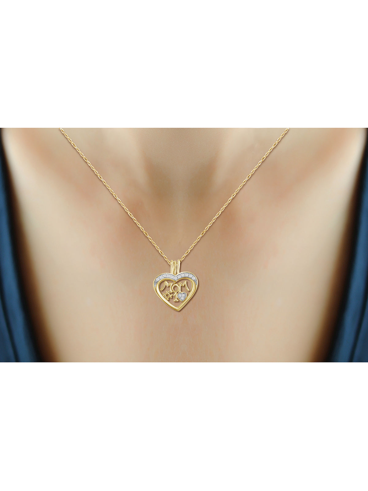 14K Gold Plated Silver Mother Daughter Necklace with White Diamonds J796