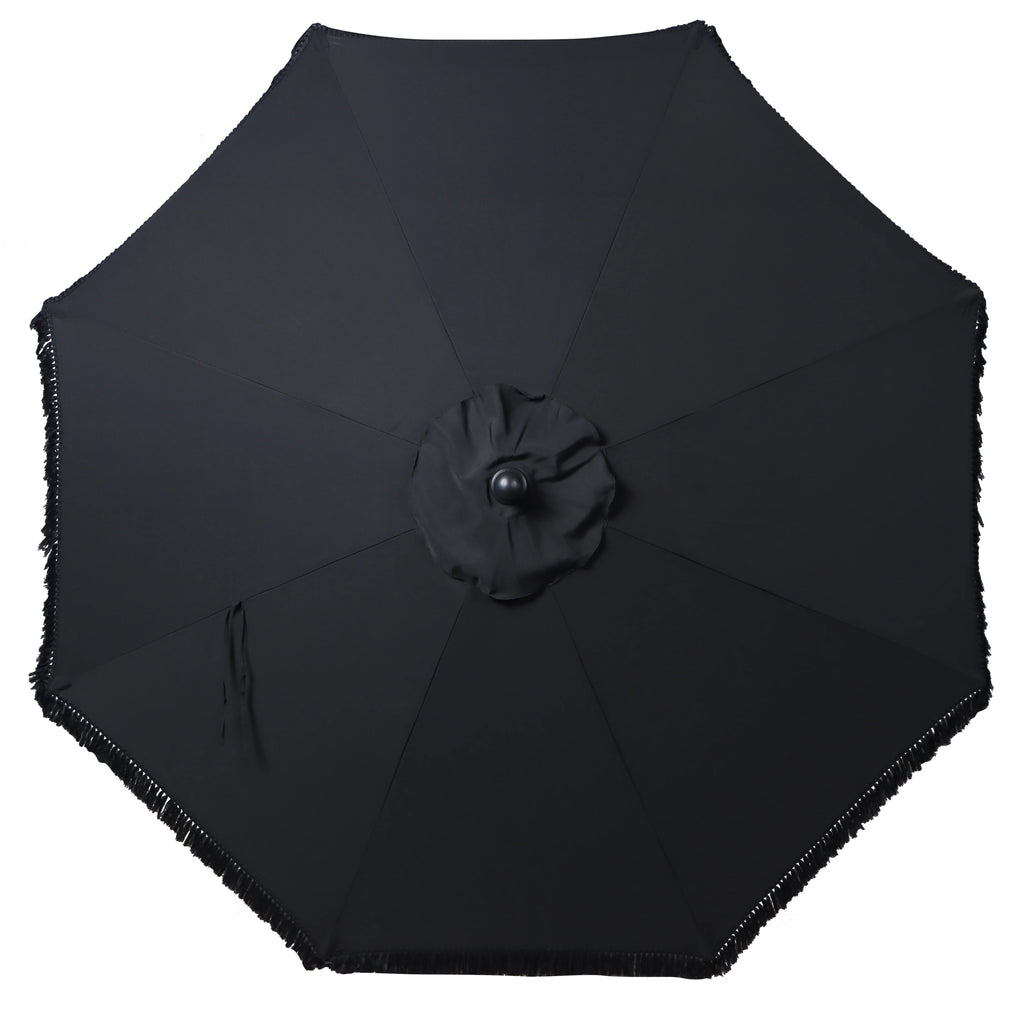 9' Cream Fringe Round Crank Patio Umbrella W8379