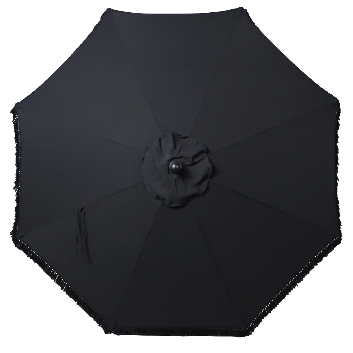 9' Cream Fringe Round Crank Patio Umbrella W8379