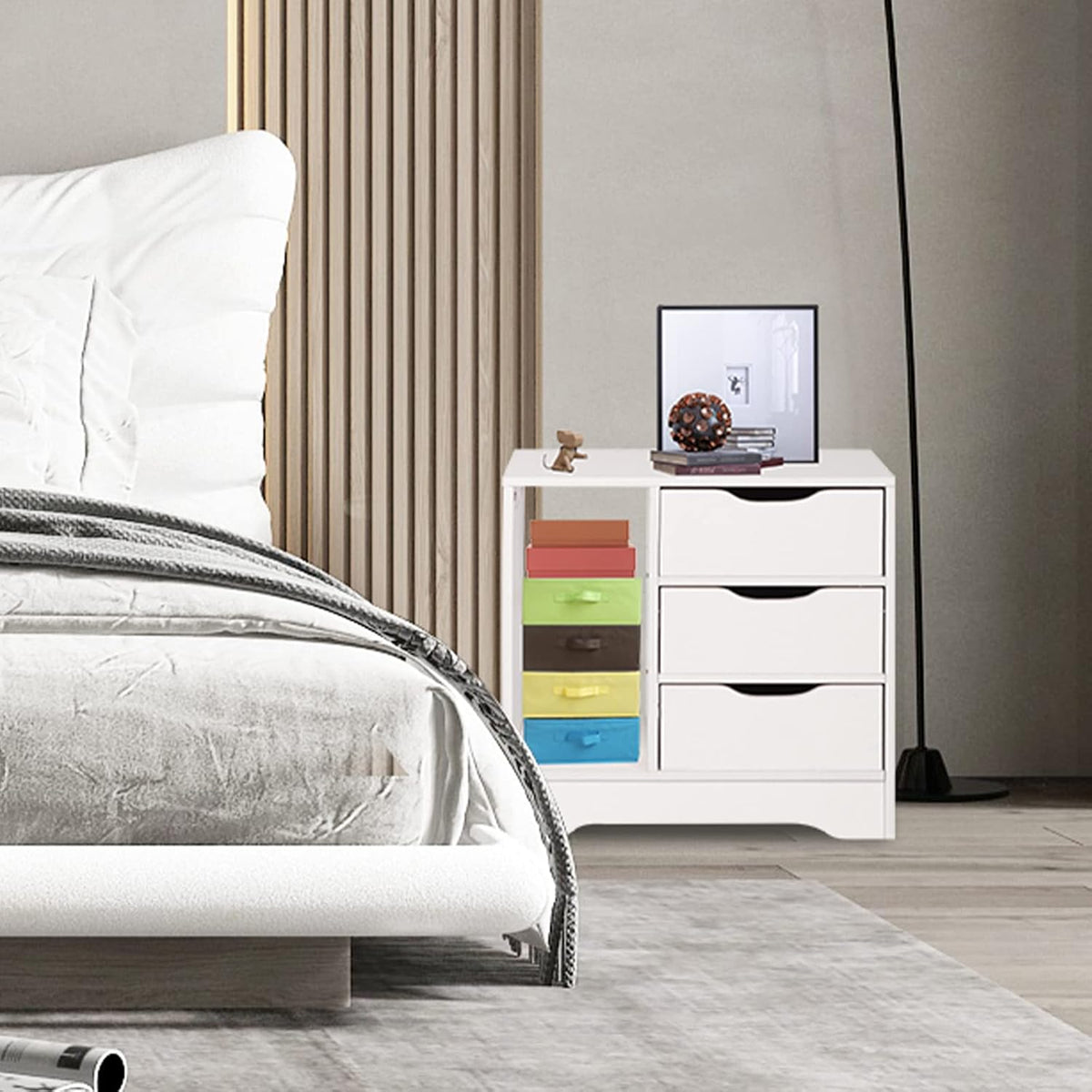 White 3 Drawer Wooden Nightstand W80803