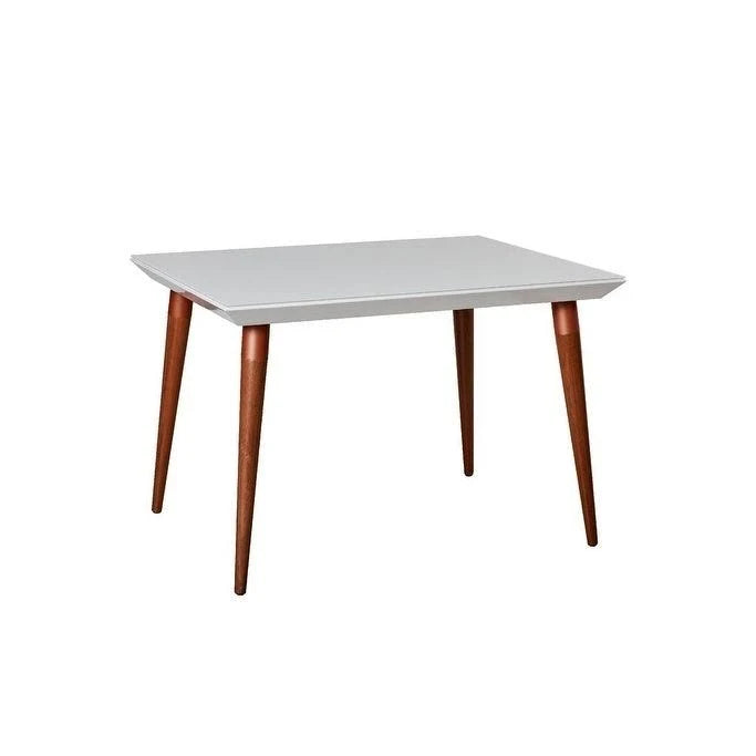 Off White and Maple Cream Rectangular Dining Table with Glass Top D6906