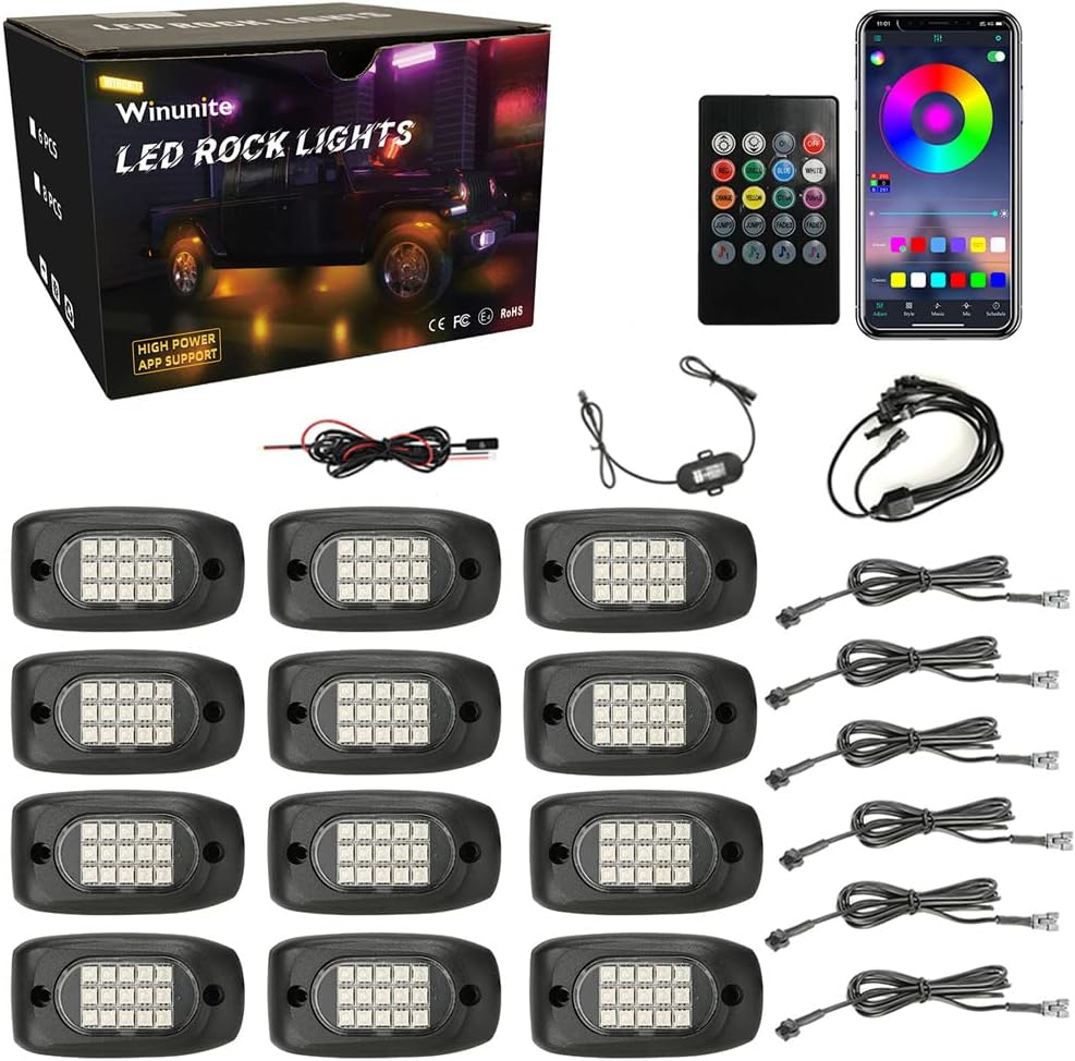 12 Pods RGB LED Rock Lights with Remote Control K26056