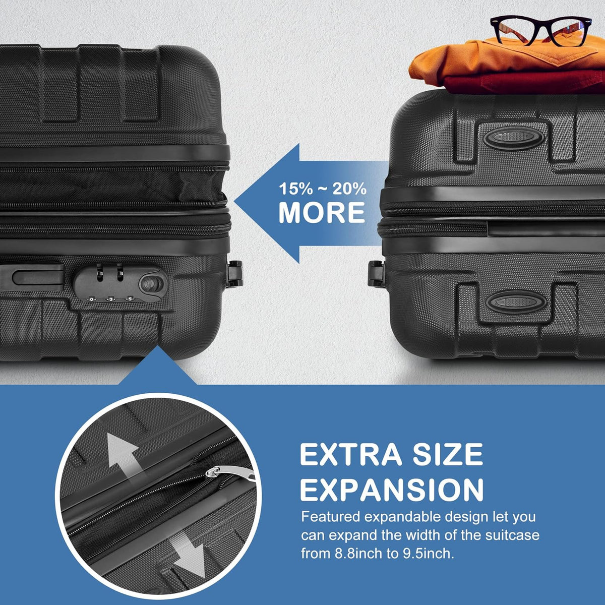 Black 3 Piece Hardside Expandable Luggage Set with Spinner Wheels Z140474