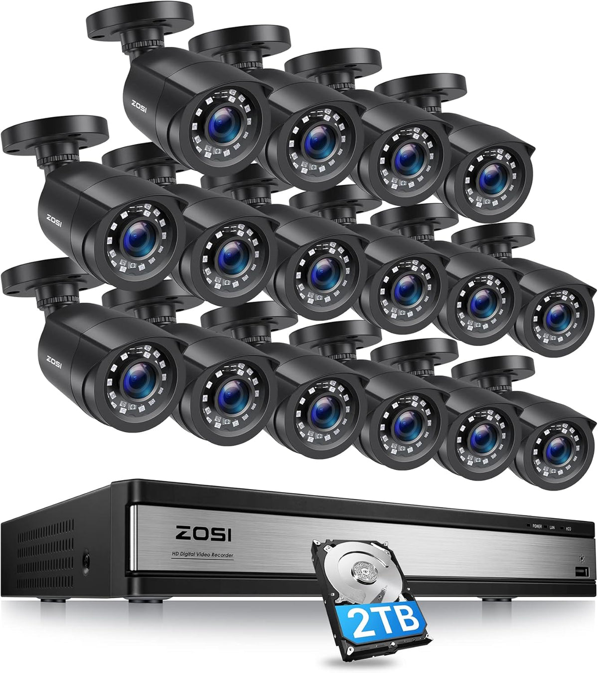1080p 16 Channel Security Camera System with 2TB Hard Drive and 16 Bullet Cameras E53726