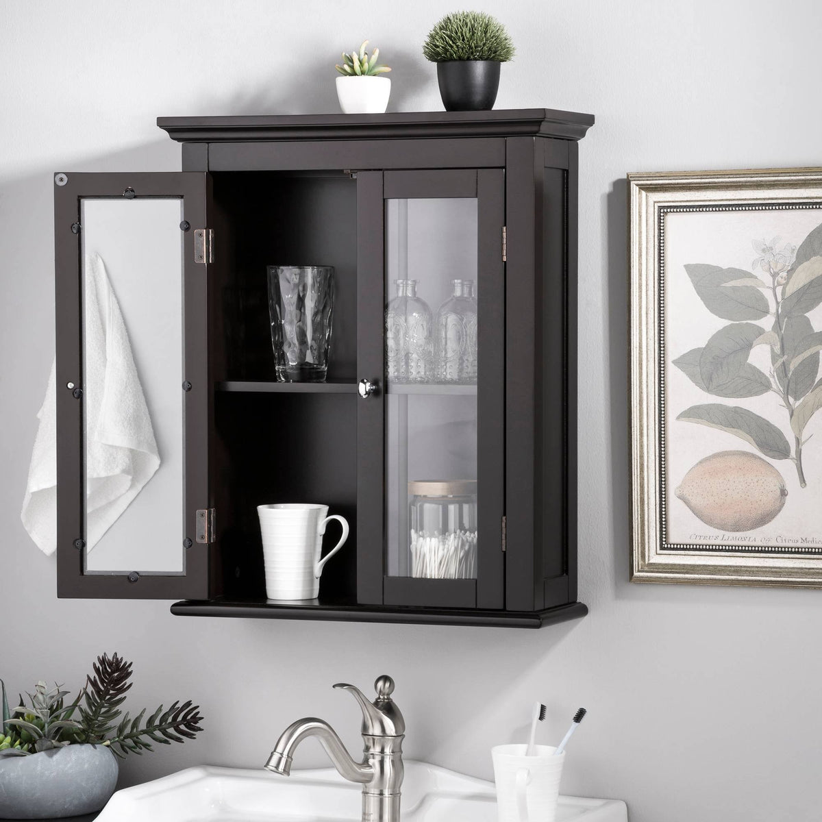 Wooden Wall Storage Cabinet with Double Doors N578