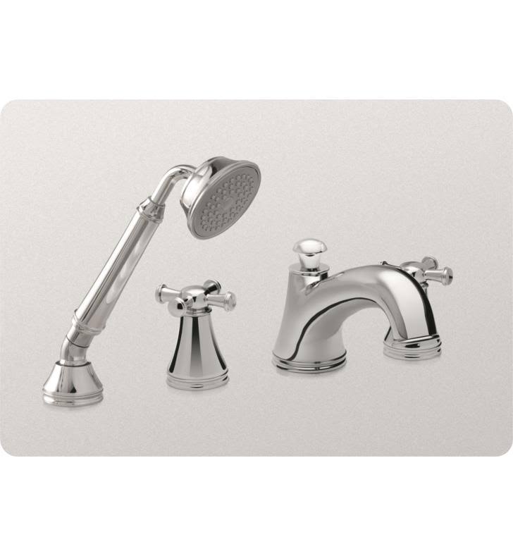 Brushed Nickel Deck-Mount Tub Filler Trim with Cross Handles and Handshower Z57625