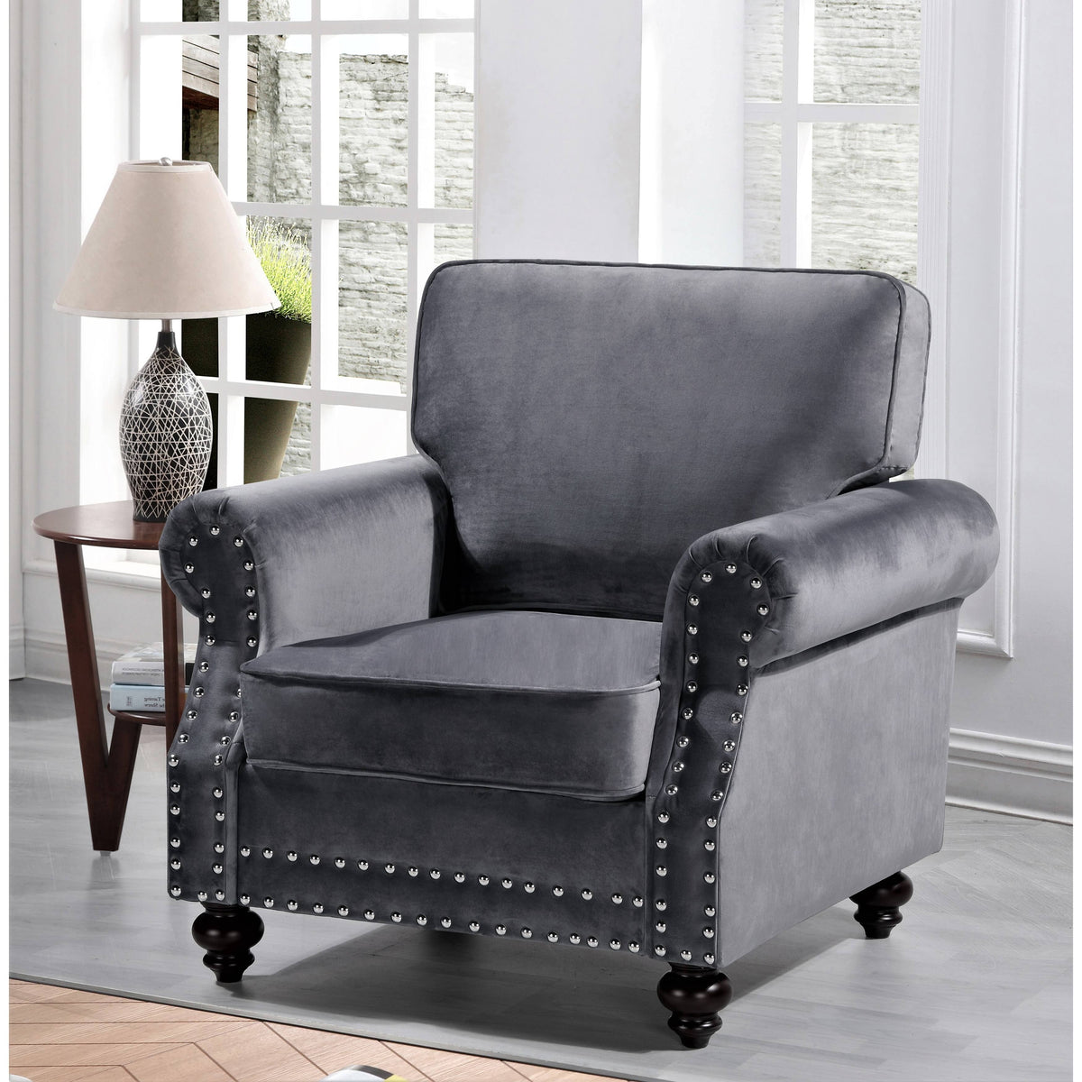 Black Velvet Nailhead Chair I26259