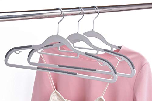 50 Pack Non-Velvet Plastic Heavy Duty Coat Hanger Set with Gray Swivel Hooks C1504