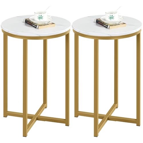 Black 16in Faux Marble Side Table with Metal Legs S734151