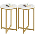 Black 16in Faux Marble Side Table with Metal Legs S734151