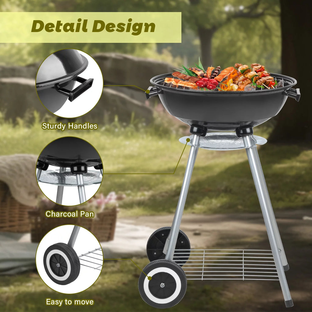 Charcoal Grills, Portable BBQ Kettle Grill, Heavy Duty Coal Grills, Black N38530