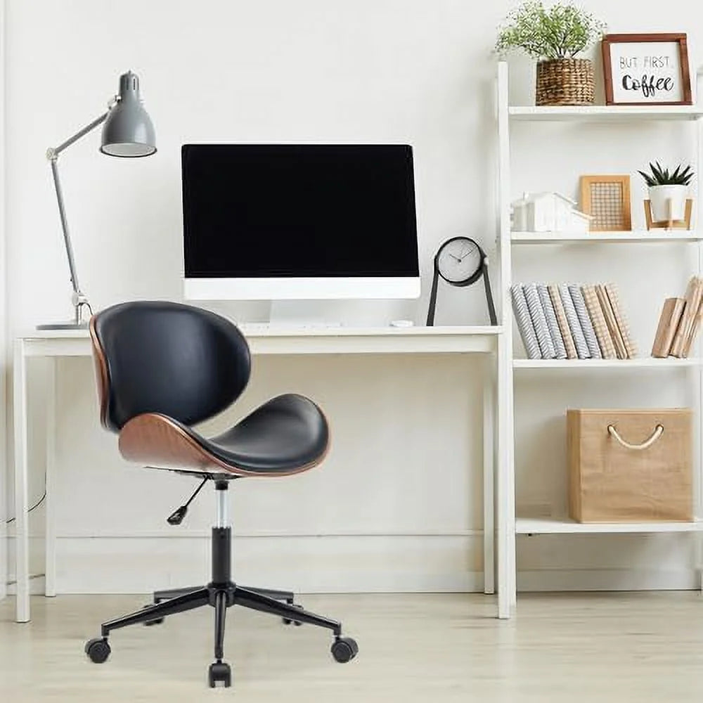Mid-Century Modern Faux Leather Walnut Desk Chair D672056