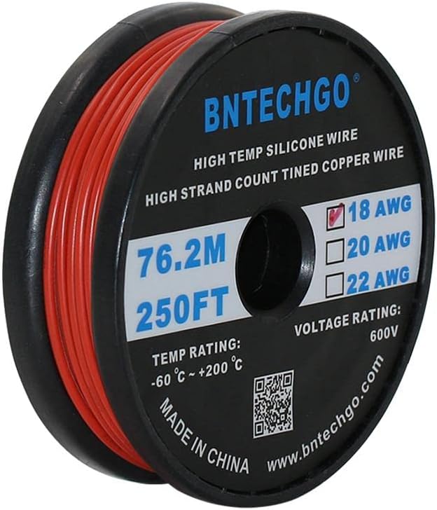 18 Gauge Silicone Wire Spool 500 ft Black Flexible 18 AWG Stranded Tinned Copper Wire Pack of 2 R79742
