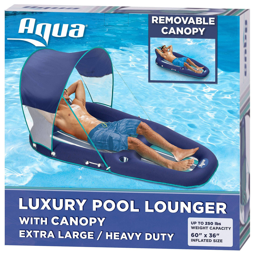 Oversized Inflatable Pool Lounger Float with Sunshade Canopy, Blue A555185