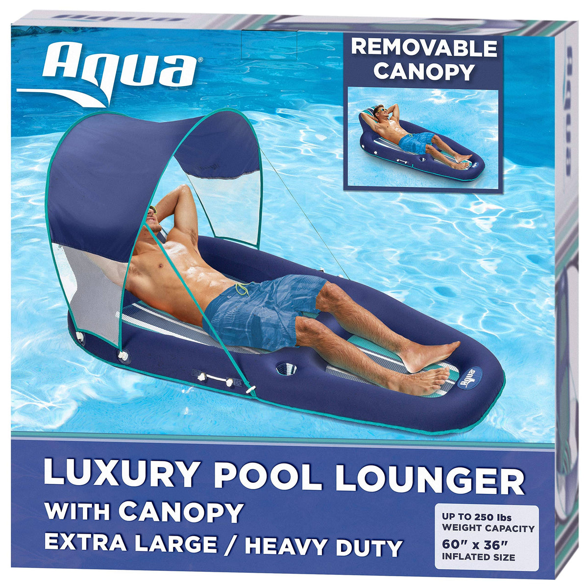 Oversized Inflatable Pool Lounger Float with Sunshade Canopy, Blue A555185