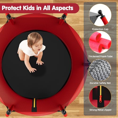 55" Toddler Trampoline with Safety Enclosure Net, Basketball Hoop U682