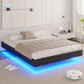 Queen Size Black Faux Leather Upholstered Platform Bed Frame with LED Lights Z2249