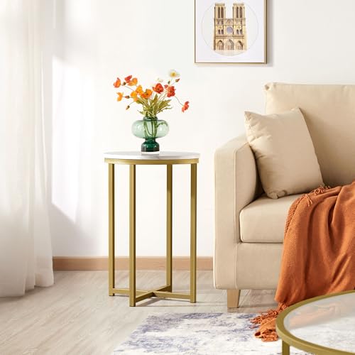 Black 16in Faux Marble Side Table with Metal Legs S734151