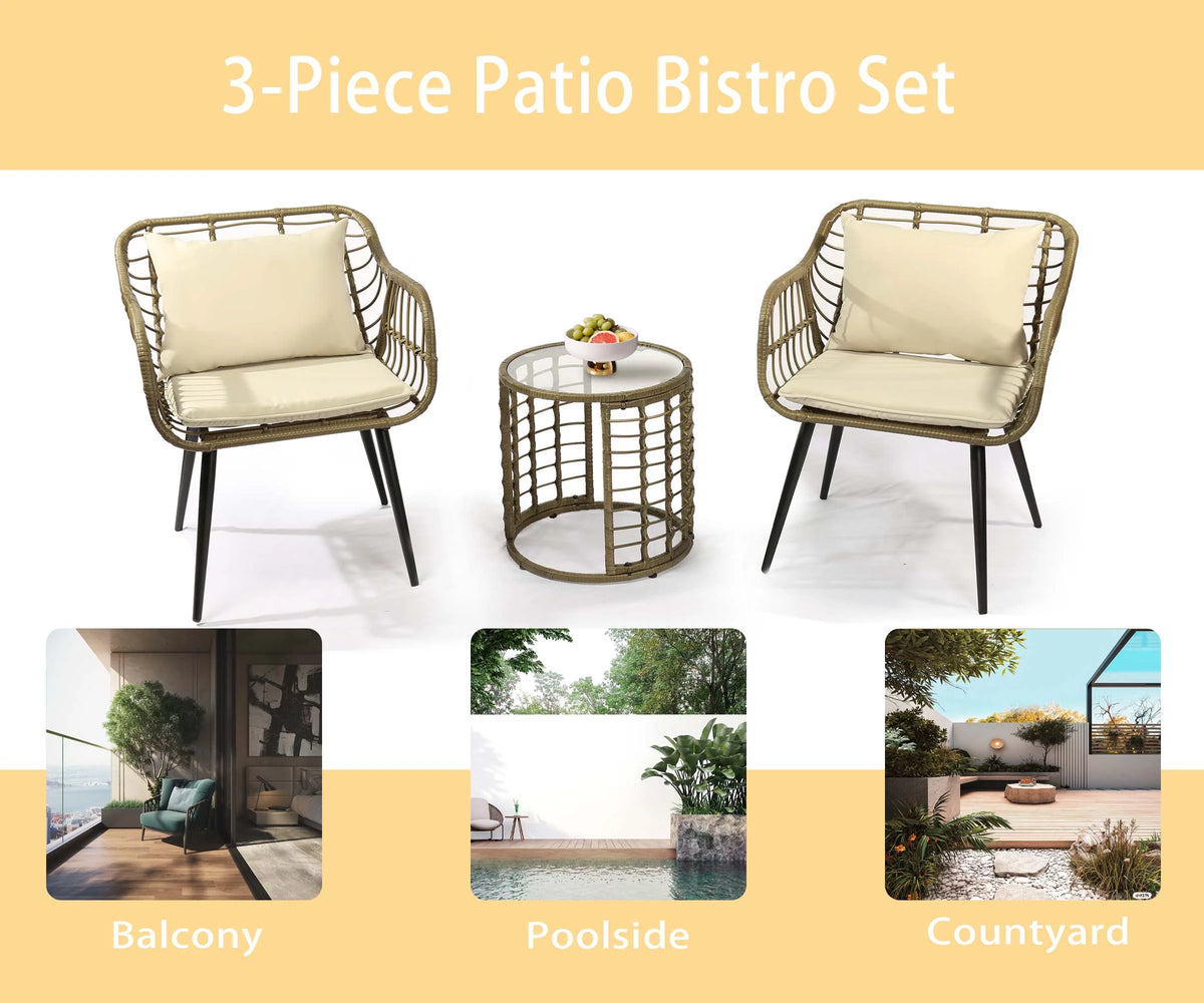 3 Piece All-Weather Patio Bistro Set with Cushions D29803
