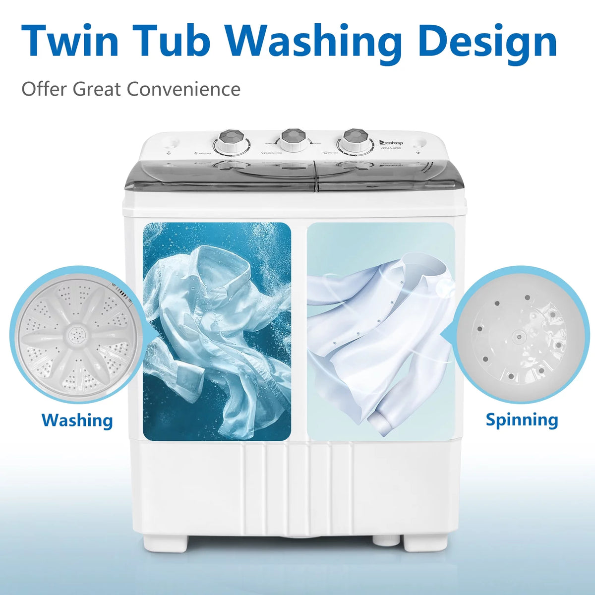 20LBS Portable Compact Twin Tub Washing Machine Washer Dryer, Gray R875