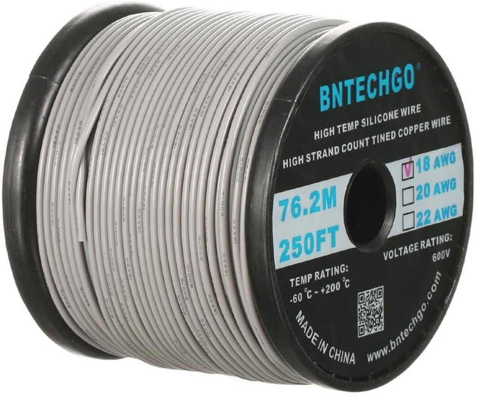 18 Gauge Silicone Wire Spool 500 ft Black Flexible 18 AWG Stranded Tinned Copper Wire Pack of 2 R79742