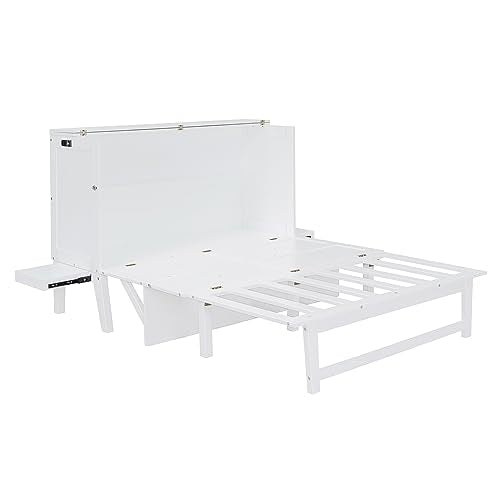 Queen Size Wood Murphy Bed with Bookcase and Storage Drawer W936290