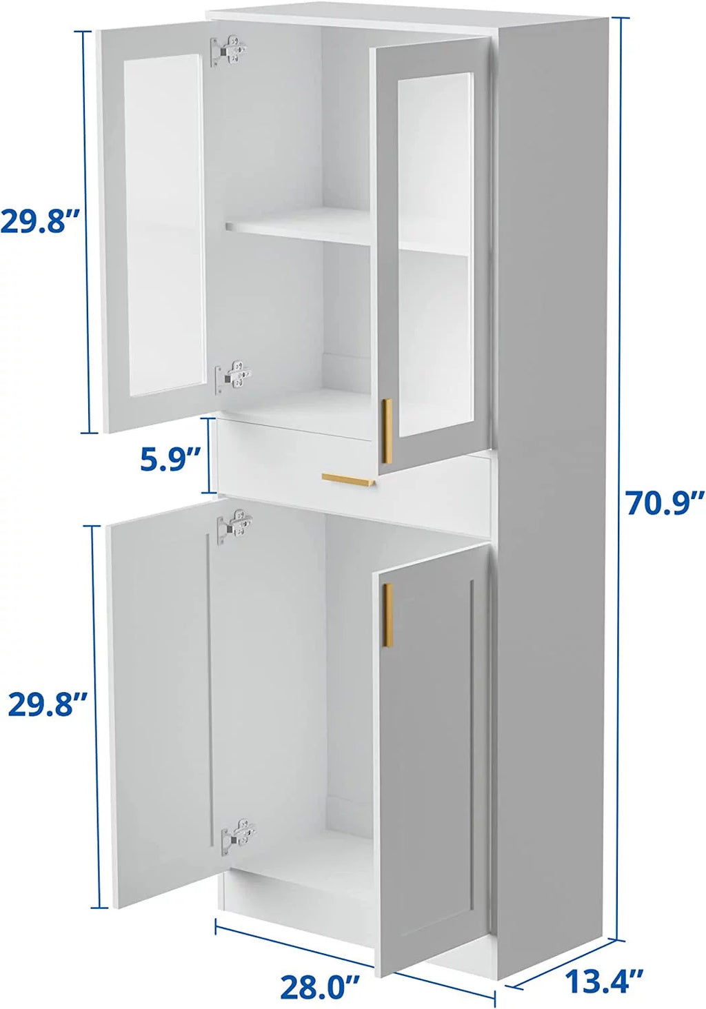 White Display Cabinet with Acrylic Glass Doors and Drawer Y29873