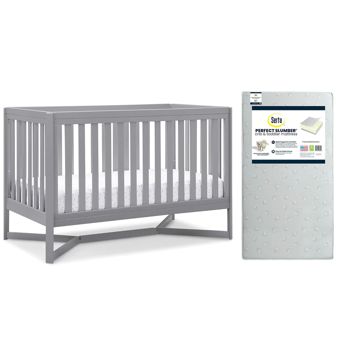 4-in-1 Convertible Crib and Dual Sided Crib & Toddler Mattress L636