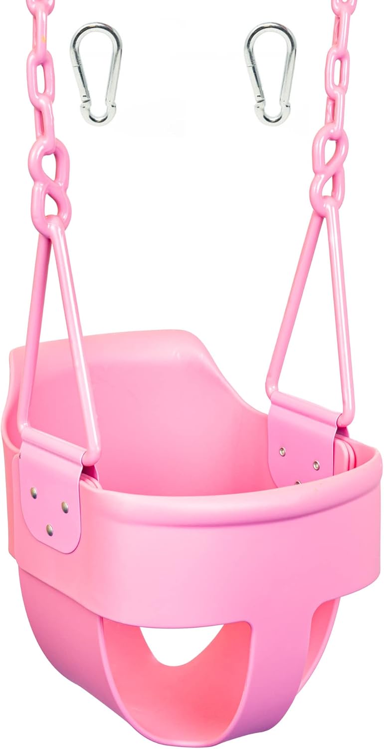 High Back Full Bucket Toddler Swing Seat with Plastic Coated Chains and Carabiners - Pink F850