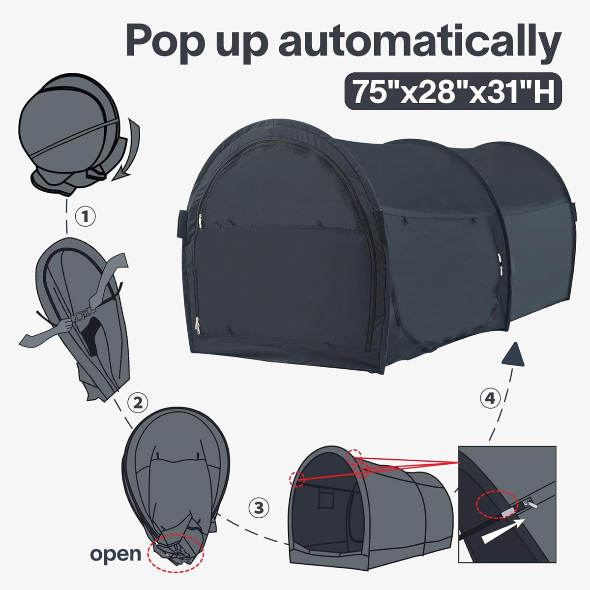 Grey Pop Up Portable One Person Bed Tents 75”x28”x31”H Q853