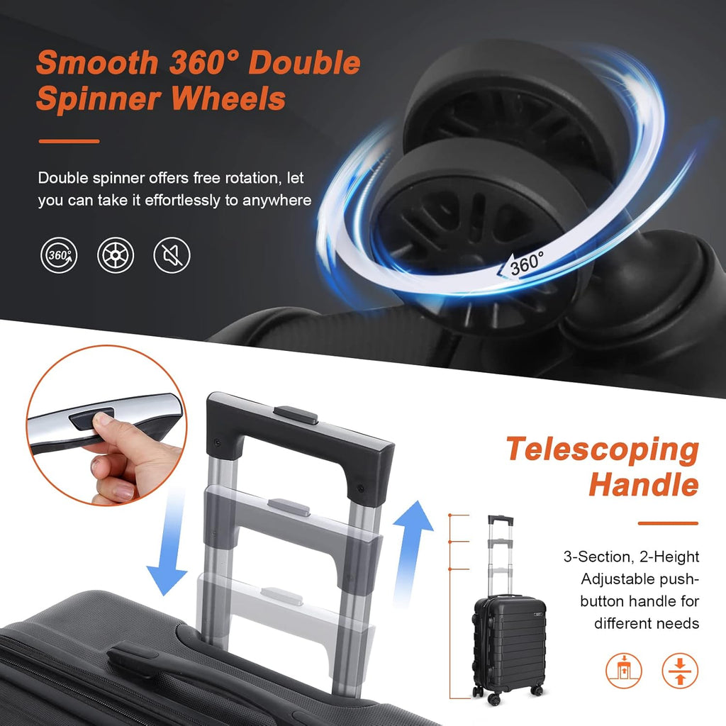 Black 3 Piece Hardside Expandable Luggage Set with Spinner Wheels Z140474