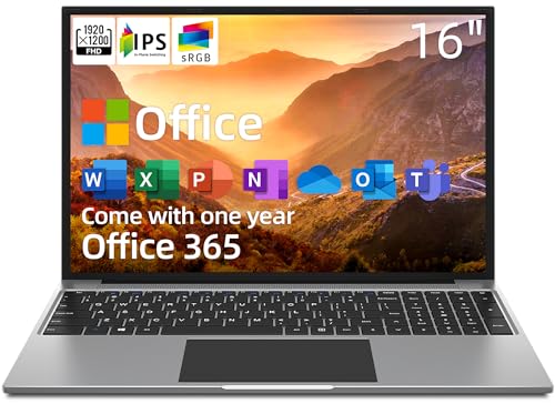 16 Inch Laptop, 16GB DDR4 512GB SSD, Quad Core N CPU, FHD IPS 1920x1200 Display W4817
