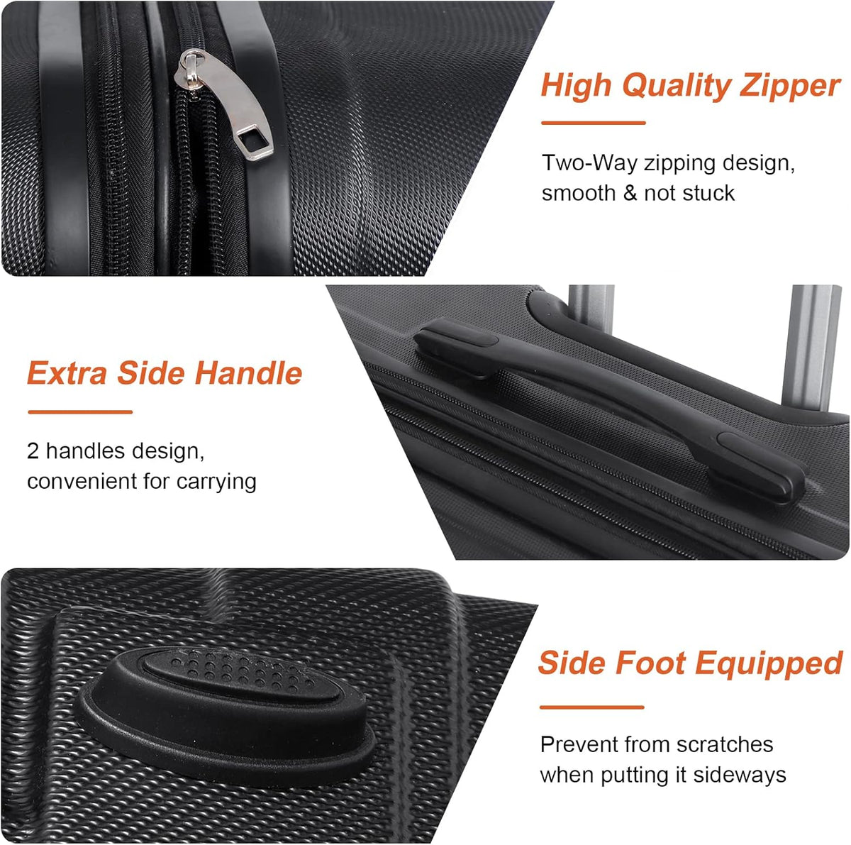 Black 3 Piece Hardside Expandable Luggage Set with Spinner Wheels Z140474