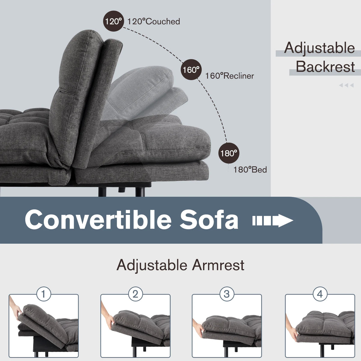 Gray Memory Foam Futon Sofa Bed I354