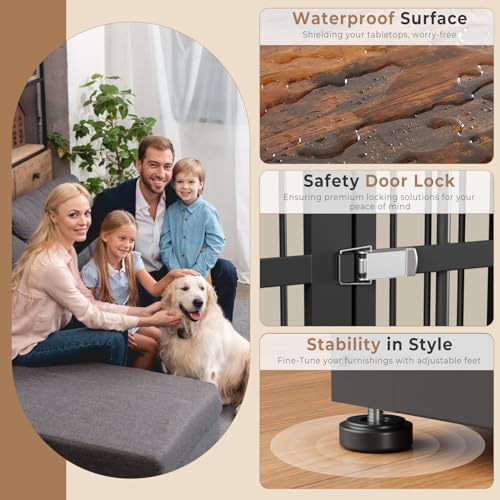 94.48'' Wooden Dog Crate Furniture with Double Rooms and Removable Divider N234
