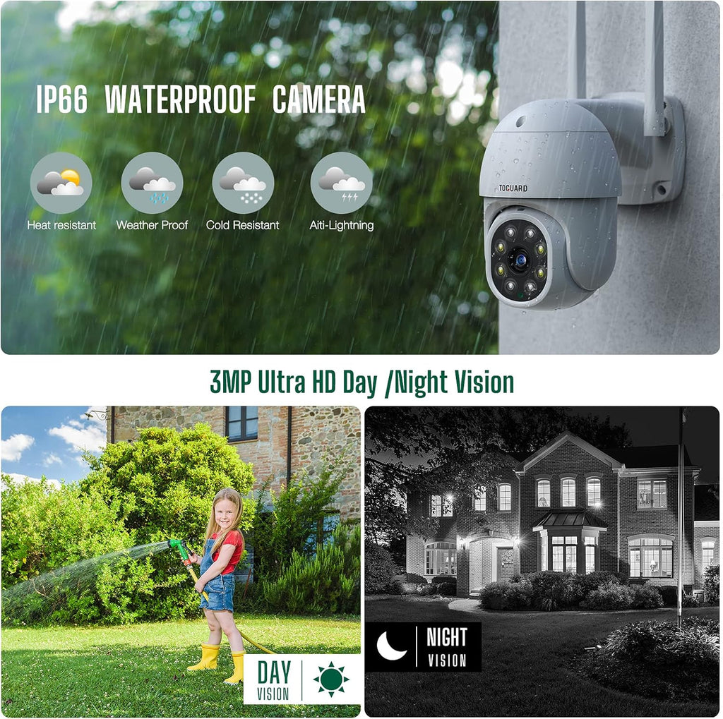 Wireless Security Camera Outdoor with 1TB Hard Drive, 3MP Night Vision, Two-Way Audio, IP66 Waterproof D411
