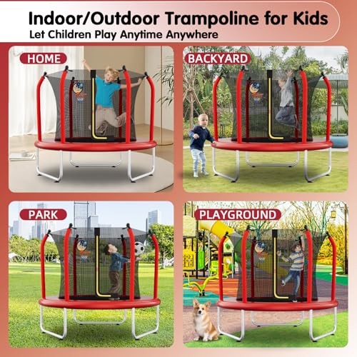 55" Toddler Trampoline with Safety Enclosure Net, Basketball Hoop U682