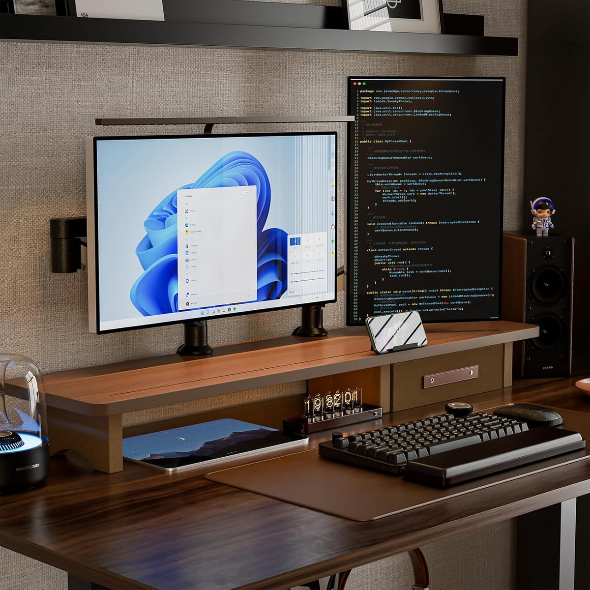 Dual Monitor Riser with Drawers N7046