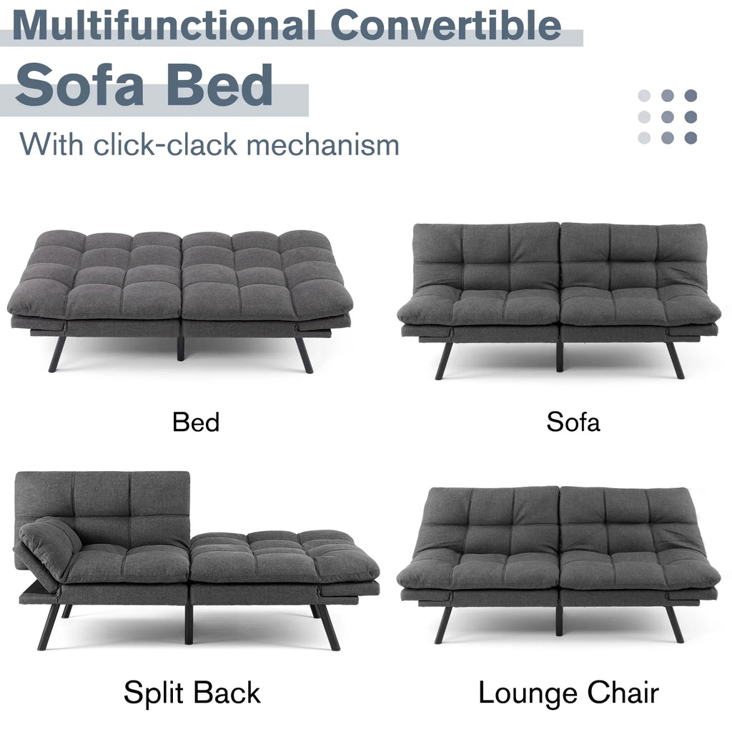 Gray Memory Foam Futon Sofa Bed I354