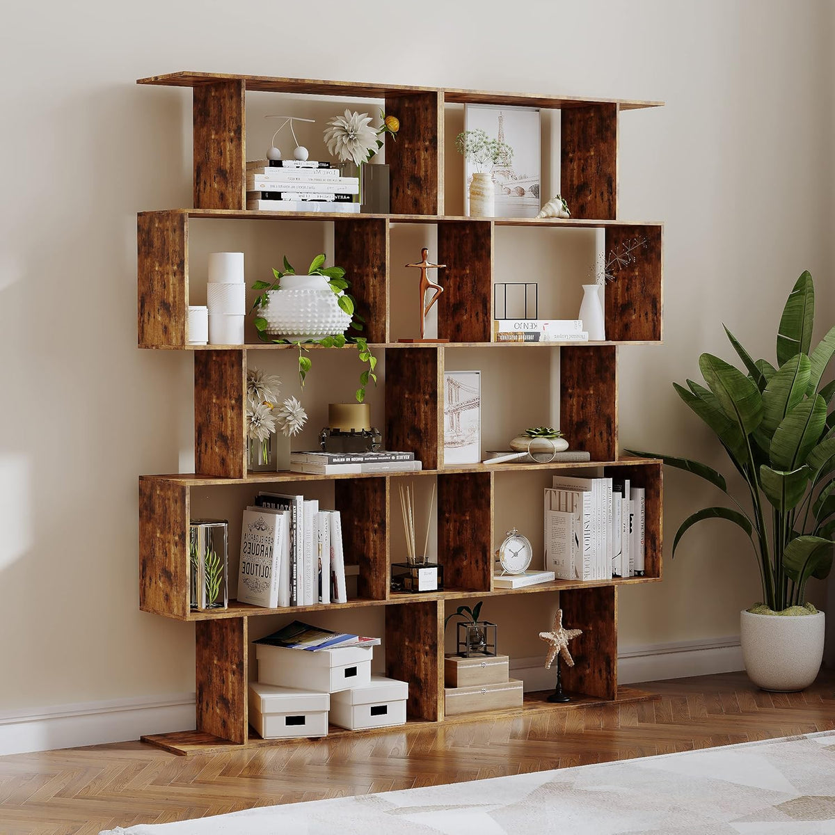 5-Tier Wood S Shaped Bookshelf H690183