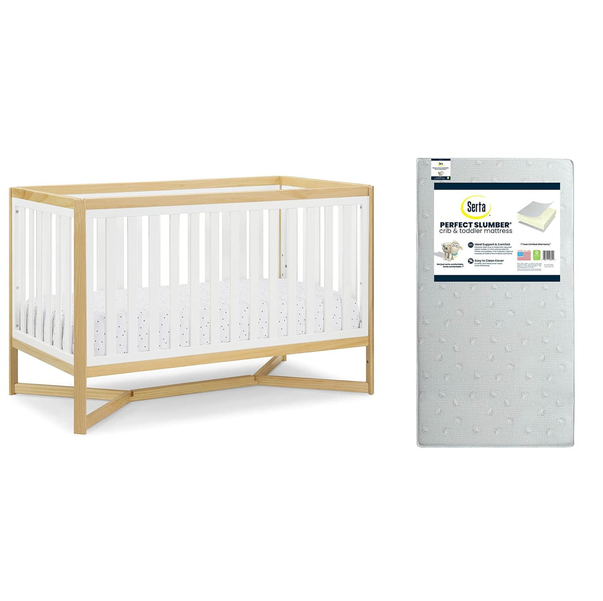 4-in-1 Convertible Crib and Dual Sided Crib & Toddler Mattress L636
