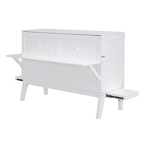 Queen Size Wood Murphy Bed with Bookcase and Storage Drawer W936290