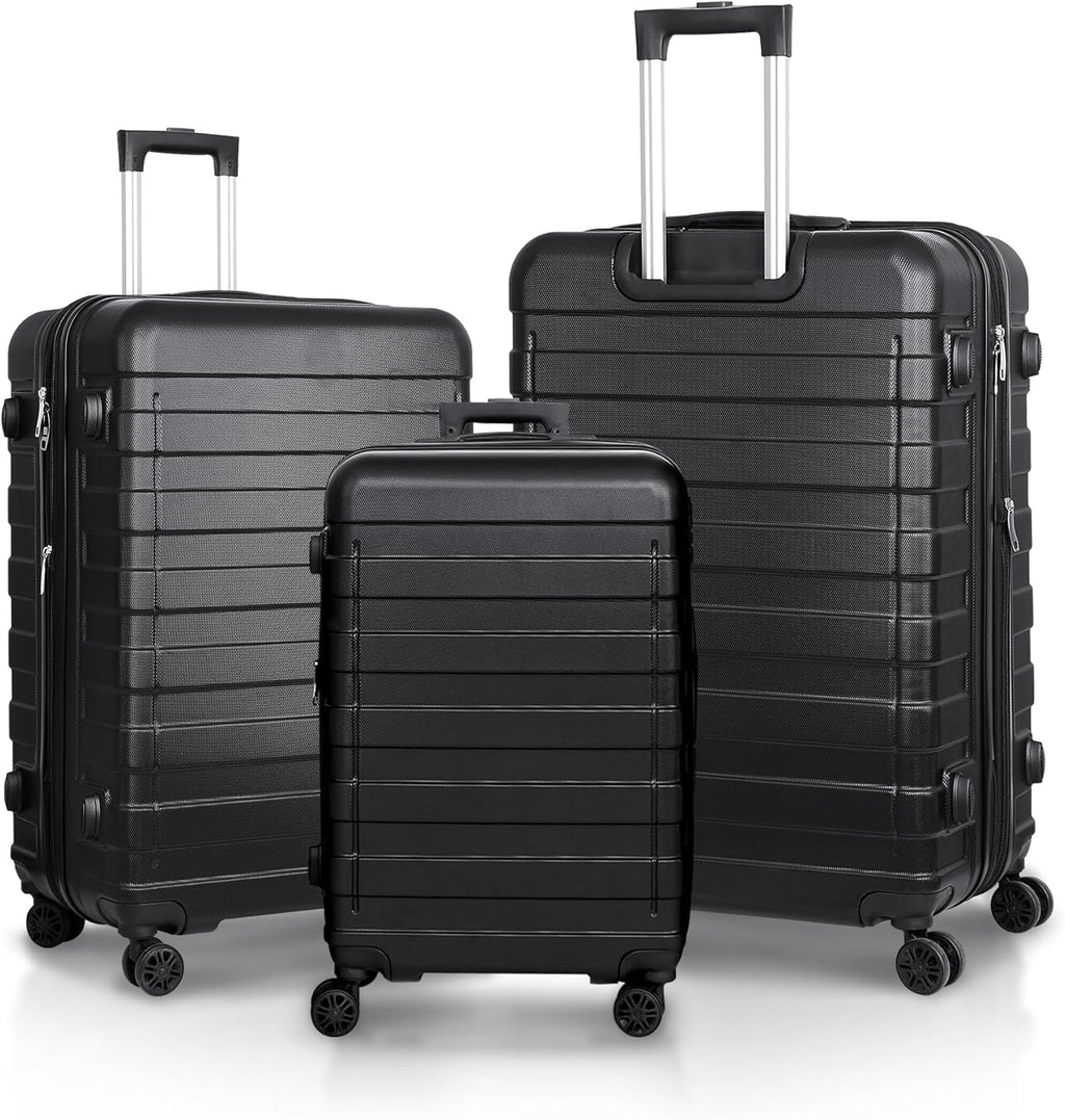 Black 3 Piece Hardside Expandable Luggage Set with Spinner Wheels Z140474