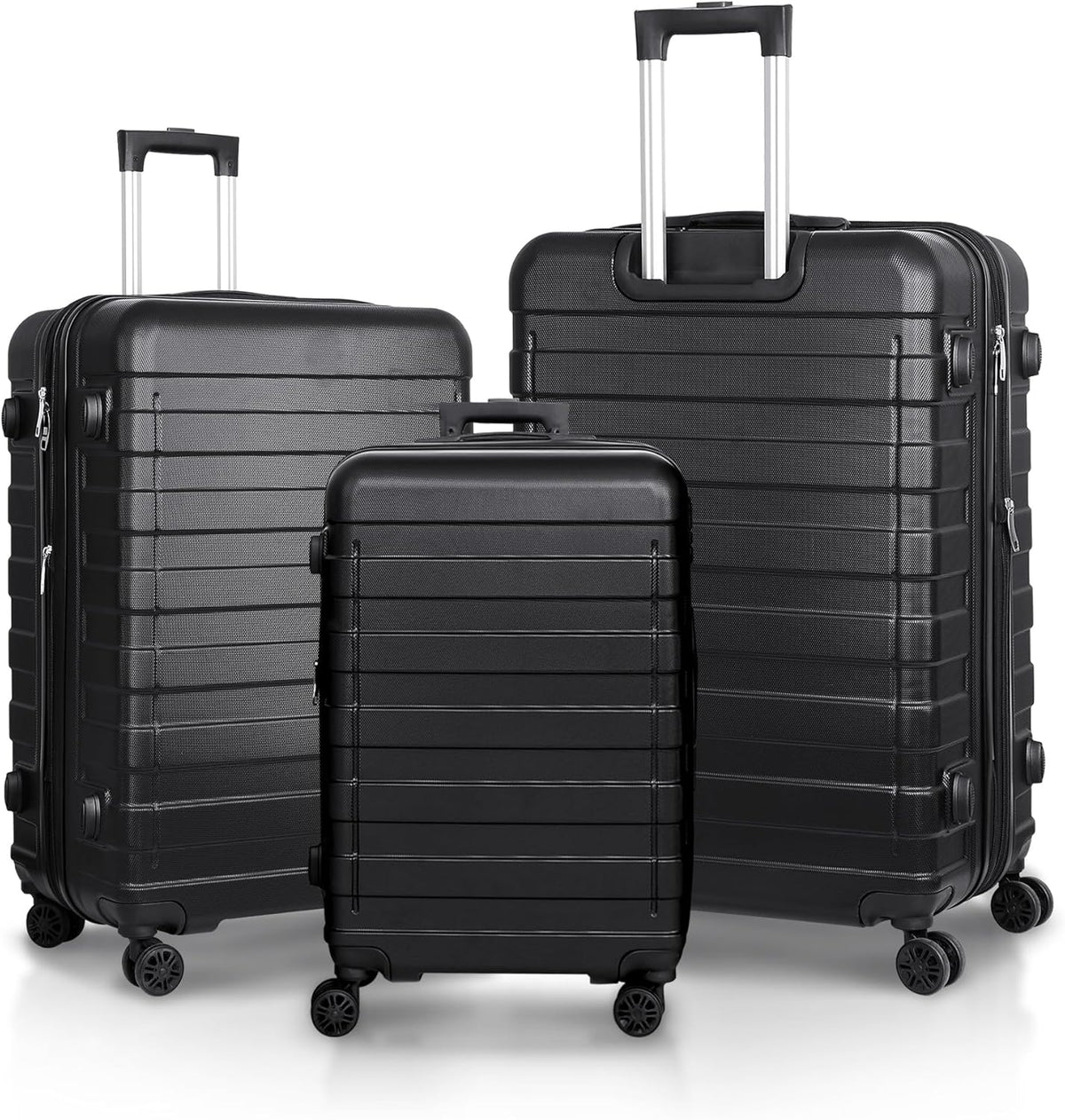Black 3 Piece Hardside Expandable Luggage Set with Spinner Wheels Z140474