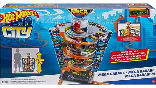 Mega Garage Playset with Corkscrew Elevator & Storage for 60+ Cars, Includes 1 1:64 Scale Vehicle I62701