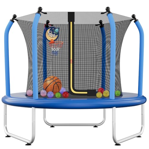 55" Toddler Trampoline with Safety Enclosure Net, Basketball Hoop U682