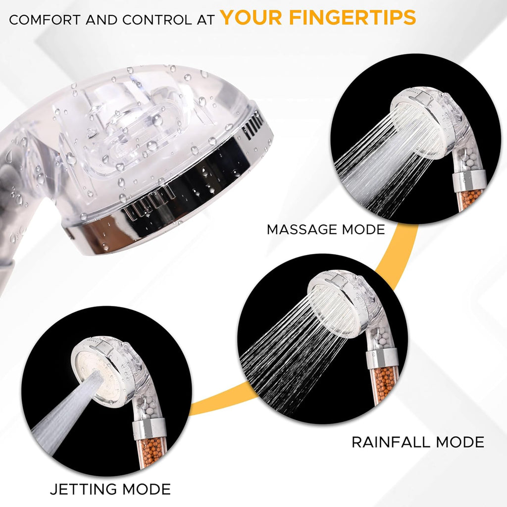 Shower Head with Triple Filtration Handheld Shower Head 3 Modes Adjustable Shower Head with Mineral Stones I4320