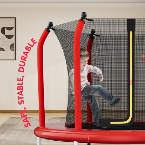 55" Toddler Trampoline with Safety Enclosure Net, Basketball Hoop U682